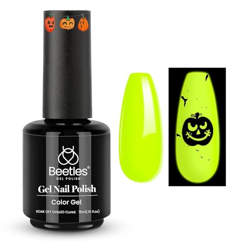 Image of Beetles Gel Nail Polish - Luminous Yellow Glow in the Dark Green Gel Polish, Noctilucent Green Luminous Color Soak Off U v LED Lamp DIY Manicure 0.5Oz