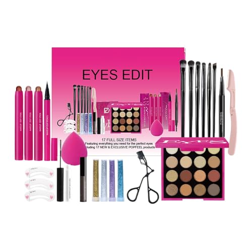 Eye Makeup Kit, Professional Eyes Makeup Kits, 18x16x4 Inches Adorable Mascara Eyeshadow Palette Eyelash Curler Brow Stamp Stenc
