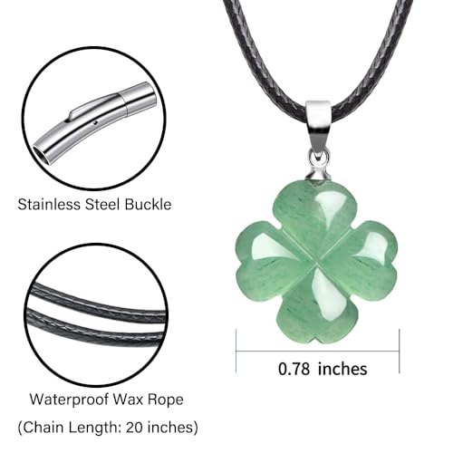 FANASY Natural Green Aventurine Four Leaf Clover Pendant Necklace for Faith Hope Love and Luck Black Rope Chain St. Patrick's Day - Image 3