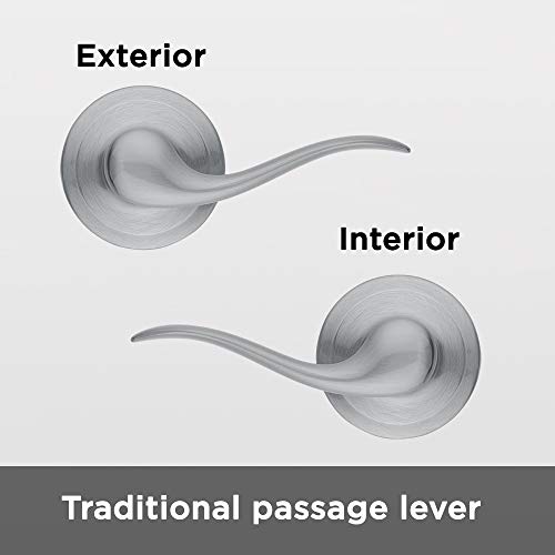 Image of Kwikset Tustin Passage Door Lever, Non-Locking Stylish Door Handle for Interior Hallway and Closet Doors, Reversible Design for Easy Install, in Satin Chrome (Pack of 2)