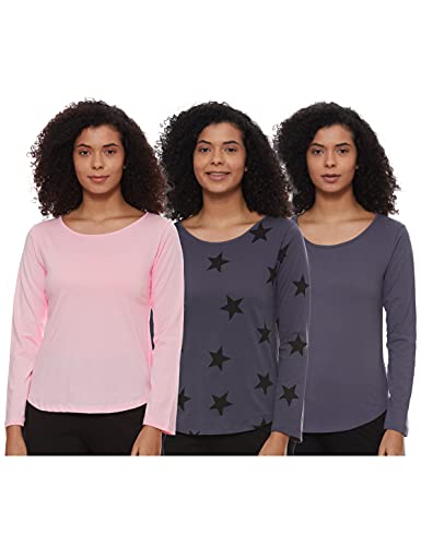 Image of A.T.U.N. (ALL THINGS UBER NICE) Womens Printed Cotton Long Sleeve Regular T-Shirt (Pack of 3)