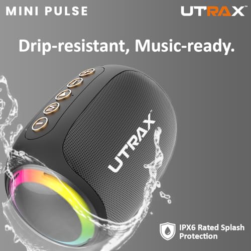 Image of UTRAX 8W Mini Go Party Bluetooth Speaker with Premium RGB Lights, Portable Wireless Outdoor Speaker, TWS Pairing, 8H Battery Life, IP67 Waterproof, Deep Bass for Travel, Parties & Camping