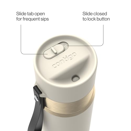 Image of Contigo AutoSeal 24 oz Stainless Steel Vacuum-Insulated Water Bottle with Leakproof Push-Button Spout & Lock, Carry Strap, BPA-Free & Lead-Free, Dishwasher Safe