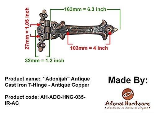 Image of Adonai Hardware Adonijah Antique Cast Iron Strap T Hinge (7.9 inch x 2 Pack, Antique Copper) for Barn Doors, Gates, Kitchen Cabinets, Sheds, Wooden Box, Furniture, Cedar Chest and Trunks