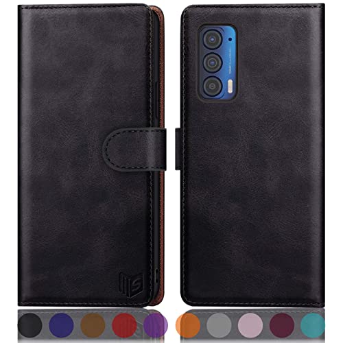 Étui Motorola Moto Edge 2021 pour homme et femme, housse portefeuille noire en cuir