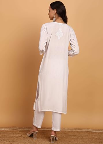 Image of Women Pink Ethnic motifs Embroidered Lucknowi Chikankari Long Kurti