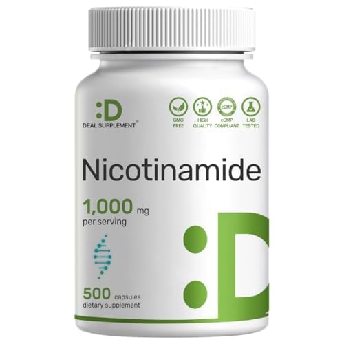 Vitamin B3 Nicotinamide 1,000mg Per Serving β 500 Capsules, Flush Free Niacin, Essential B3 β Supports Healthy Skin & Energy Production β Non-GMO 500 Count (Pack of 1)
