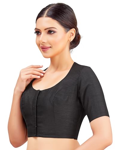 Image of Studio Shringaar Womens Basic Polyester Short Sleeves Textured Plain Coloured Art Silk Saree Blouse