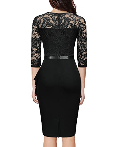 Image of Miusol Women's Retro V Neck Floral Lace Ruffle Style Cocktail Party Dress