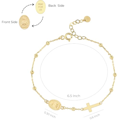 Image of MIONZA Catholic Medal Cross Bracelet for Women | 14K Gold Plated or Solid Gold, Religious Rosary Jewelry, Choose Your Saint Medal Bracelet