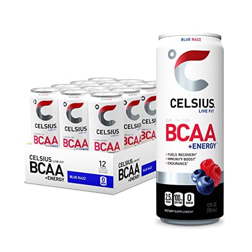 CELSIUS BCAA +Energy Post-Workout Recovery & Hydration Drink 12 Fl Oz, Sparkling Blue Razz (Pack of 12),12 Fl Oz (Pack of 12)