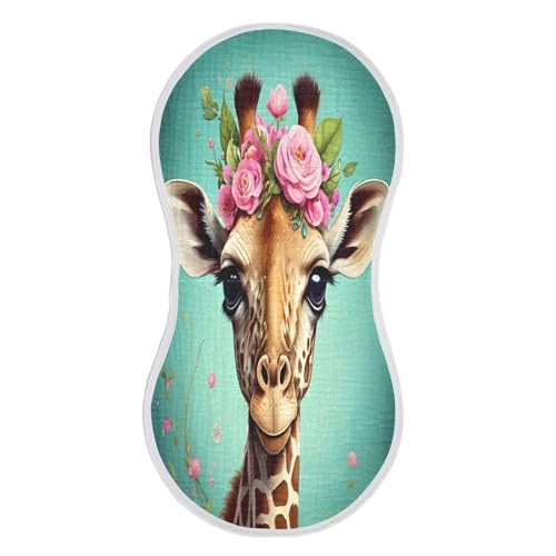 J JOYSAY Floral Giraffe Teal Baby Burp Cloths for Boys Girls Large 22''x11'' Cotton 4 Layer Burp Rags for Infant Baby one sizex1