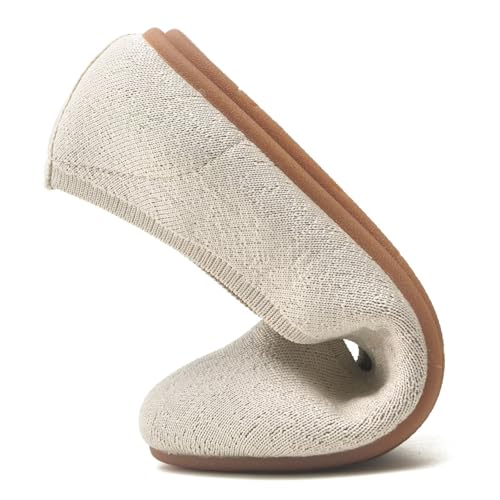 Image of Puxowe Women's Ballet Flats Breathable Knit Slip On Comfortable Round Toe Walking Shoes with Arch Support Insole for Work