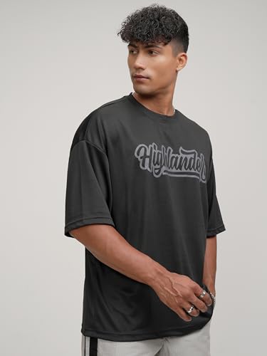 Image of Highlander Men's Popcorn Structured Oversized T-Shirt | Round Neck | Half Sleeves | Drop Shoulder | Casual & Trendy | Graphic Print | Tshirt for Man | Men Tshirts | Men Stylish Tshirt