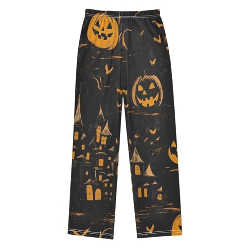 Halloween Castle Pumpkin Boys Long Pants Soft Trousers Elastic Waist Kids Lounge Bottoms with Pockets S-XL2