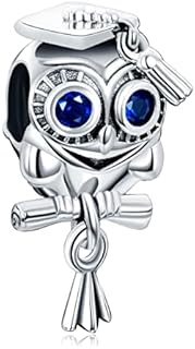 Annmors Wise Owl Graduation, Blue Crystal Charm 925 Sterling Silver for Woman Girl Beads Gifts for Women Bracelet&Necklace T204
