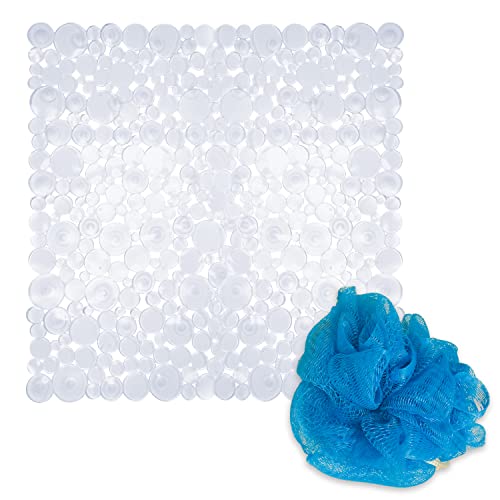 Rutschfeste Dusche mit Saugnäpfen, resistent gegen Schimmel und Duschschwamm, verschiedene Farben, rutschfest, maschinenwaschbar, rutschfest, 53 x 53 cm, transparent Cover