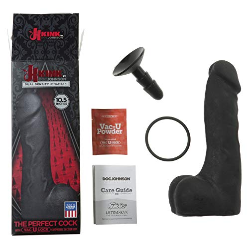 Kink By Doc Johnson The Perfect Cock - 10.5 Inch - Dual Density Ultraskyn - Removable Vac-U-Lock Suction Cup Base - F-Machine And Harness Compatible - Dildo - Black #TOP4
