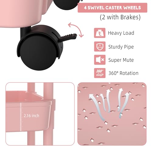 Image of Volnamal Diaper Caddy - Plastic Diaper Organizer for Nursery Essentials, Baby Organizers and Storage, Movable Cart for Changing Table & Crib, Baby Registry Search, Pink