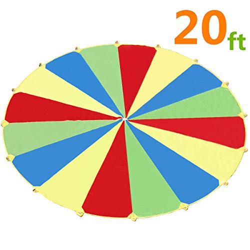 Sonyabecca Parachute, Play Parachute 20ft with 16 Handles for Kids Cooperation Group Play