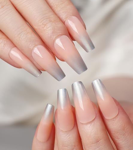 Morily 24Pcs Press on Nails Coffin, Nude Pink False Nails ...