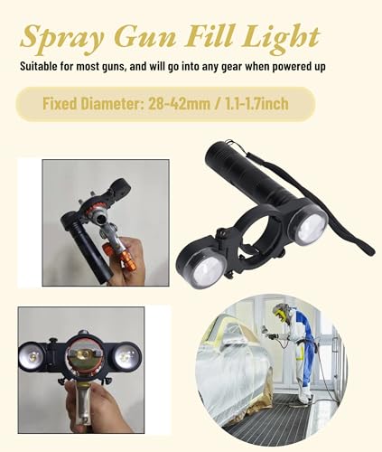 Image of Spray Gun Lighting System, Light Universal Automotive Spray Gun Fill Light with 3 Brightness, Memory Function, White Warm Light, Spraying Auxiliary Rechargeable Light for Home and