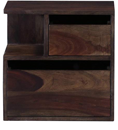 Image of DEMIWALL Solid Sheesham Wood Bedside Table | Wooden Bed Side Tables with Drawer | Nightstand Side Table for Bedroom | Night Stand End Table with 2 Drawers & Shelf Storage for Home | Walnut Finish