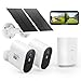 aosu 3K 5MP UHD Überwachungskamera Aussen Solar Akku 2 Cam Kit mit aosuBase 32GB Lokal Speicher Kein ABO Erforderlich PIR Personerkennung Farb-Nachtsicht mit Scheinwerfer 2 Wege 166° Weitwinkel IP66