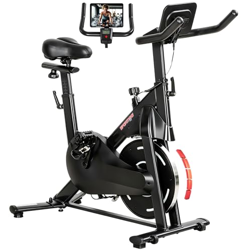 SPORTNOW Bicicleta Estática en Casa con Resistencia Magnética Regulable, Bici Estática Silenciosa con Pantalla LCD, Volante, Asiento y Manillar Ajustables, Ruedas y Soporte para Tablet, Carga 120 kg