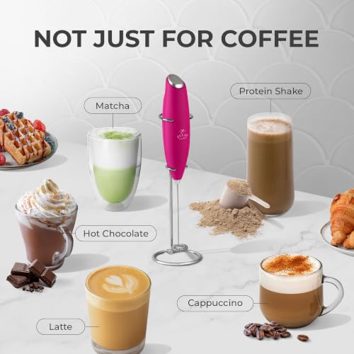 Image of Zulay Kitchen Powerful Milk Frother Wand With Duracell Batteries - Ultra Fast Handheld Drink Mixer - Electric Whisk Foam Maker for Coffee, Lattes, Cappuccino & Matcha - Z1 Motor - Dragonfruit
