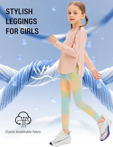Image of Venzina Girls Printed Yoga Pants High Waist Athletic Leggings for Kids, Colorful Patterned Cropped Workout Pants for Running, Dance, Exercise & Casual Wear