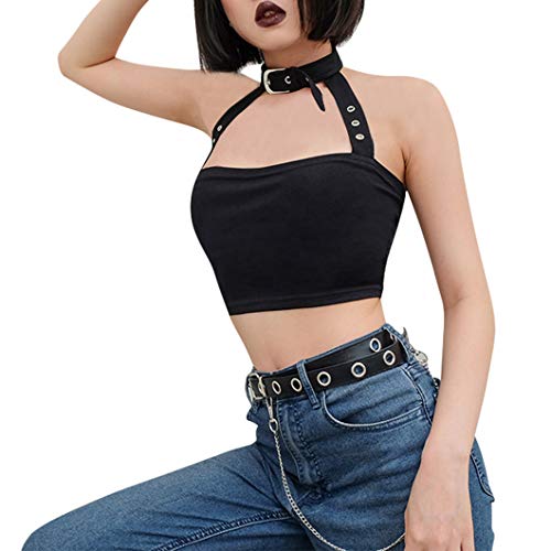 Women Sexy Choker Buckle Halter Neck Crop Tube Top Rave Dance Cami Bandeau Tops4