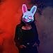 ZONESTA Halloween purification mask lights up, LED horror angry rabbit mask bloody plush role-playing horror Halloween costume