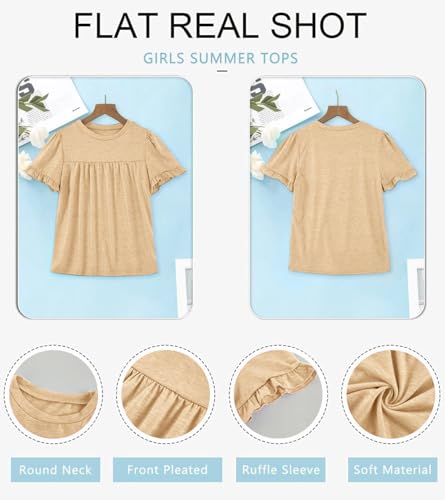 Image of Ebifin Girls Short Sleeve Tops Kids Peplum Babydoll T Shirts Tees 4-15Y | Girls T-Shirts, Crew neck Short Sleeve Shirts, Casual Tunic Tops, Cute Blouses, Summer Tees, Ruffle Hem, Loose fit