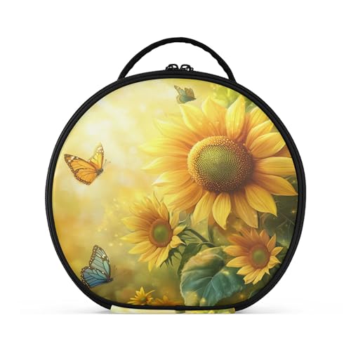 Takiito Sunflowers Butterflies Travel Makeup Case Portable Makeup Box Artist Cosmetic Case Organizer With Adjustable Dividers