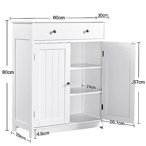 Yaheetech Badschrank Küchenschrank Kommode Aufbewahrungsschrank mit Schublade und Doppeltür Badezimmer 60 x 30 x 80 cm LBH Weiß