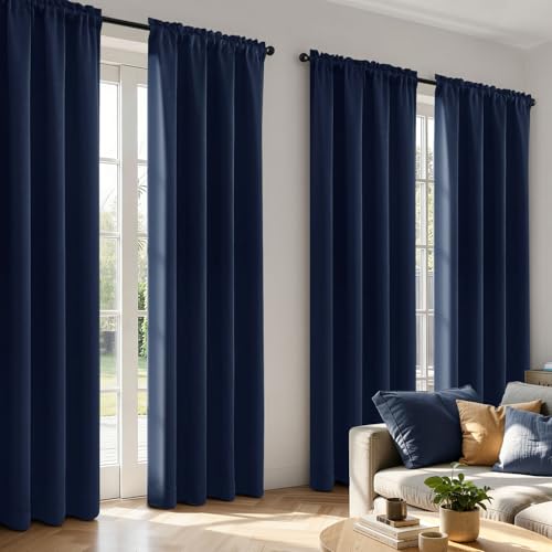 Image of MIULEE Navy Blue Blackout Curtains 84 Inch Length for Bedroom 4 Panels
