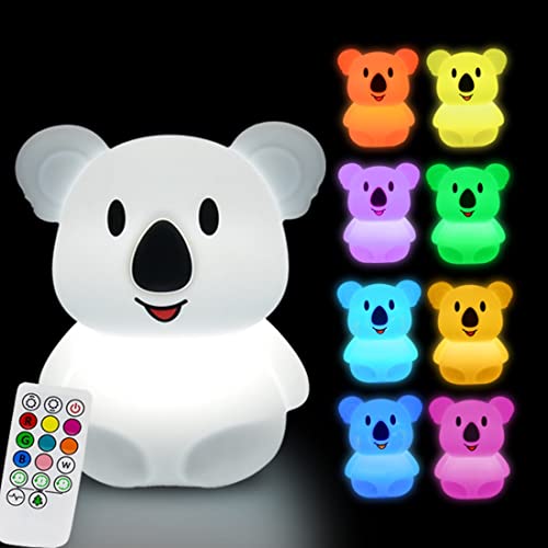 Image of Glinrui Large Koala Night Lights Kid Bedside Bedroom Light, Nursery Moon lamp, Portable Color Changing Care Lamps - Break Resistant, Eye Caring, Adjustable Brightness & Color and Time Setting - Large