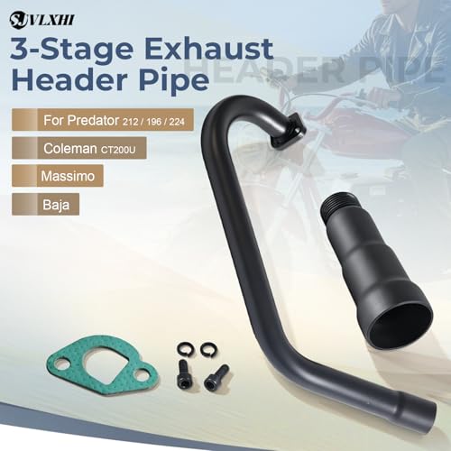 Image of SJVLXHI 3 Stage Exhaust Header Pipe For Coleman Powersports CT200U BT200X CT200u-ex,212cc 196cc /6.5HP Go Kart and Gas Mini Bike Black