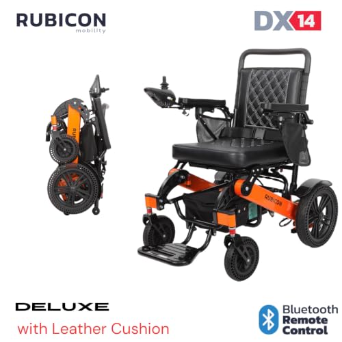 Image of Rubicon DX14 - Longest Range 30 Miles, Airline Approved Electric Wheelchair, Dual 12AH Lithium Batteries, 2x300W Motors, Leather Cushion, Foldable, Lightweight & Powerful (Model13)