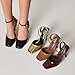 USRUNOE Womens Square Peep Toe Stiletto High Heels Ankle Strap Kitten Heels Sandals Backless Buckle Dress Party Fashion Shoes