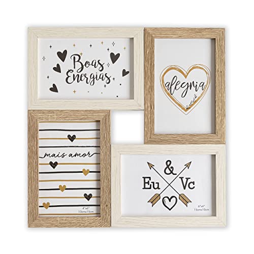 TH - Cadre photo multiple en bois, pour mur – 4 photos de 10 x 15 cm (rustique)