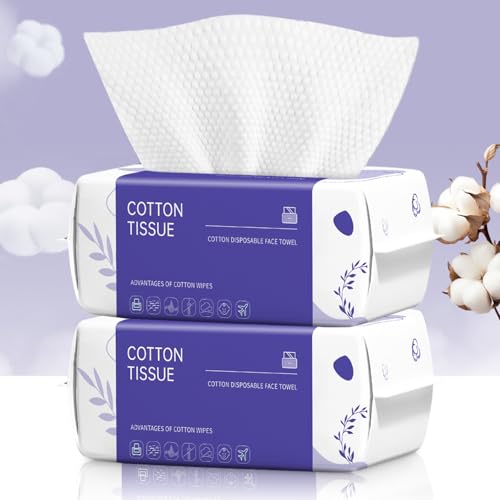 Image of Disposable Face Towel 200 Count, Face Towels, Soft Cotton Dry Wipes Facial Cloths Towelettes for Washing and Drying, Facial Tissue for Cleansing, Skincare and Makeup Remover