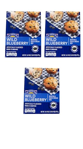 Wild Blueberry Muffin Mix (Makes 12 muffins per box) Includes Real Canned Blueberries (Pack of 3)
