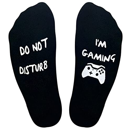 Sock My World Men's Funny Do Not Disturb I'm Gaming Socks NON SLIP Organic Combed Cotton Black One...