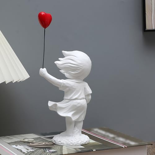 Estatua de Niña con Globo en Forma de Corazón Blanca miniatura 2