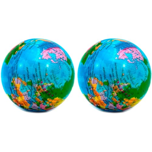 Tradineur - Pack de 2 Pelotas Antiestres Diseño Mundo - Ideal para aliviar el estres, Relajarse, Regalo Original