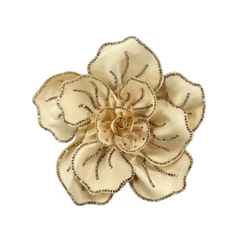 Image of Fabric Rhinestone Flower Big Brooch Lapel Pins for Women Elegant Crystal Floral Brooches Pin for Dresses Suit Accessories Jewelry Boutonniere Corsage Wedding Party 5.5in