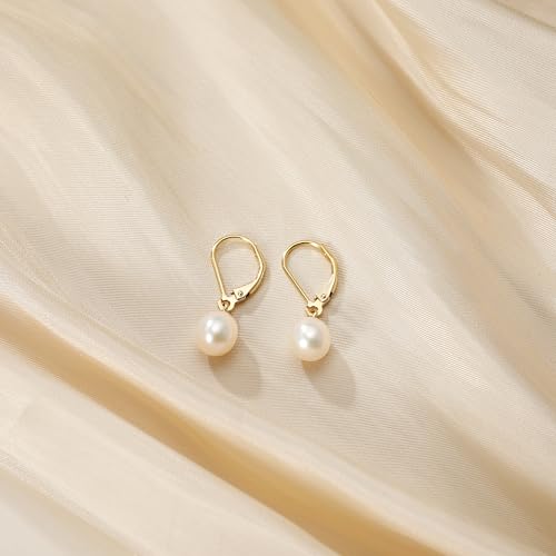 EAMTI Pearl Earrings for Women 925 Sterling Silver Freshwater Cultured Pearl Drop Earrings 14K Gold Plated Leverback Hypoallergenic4