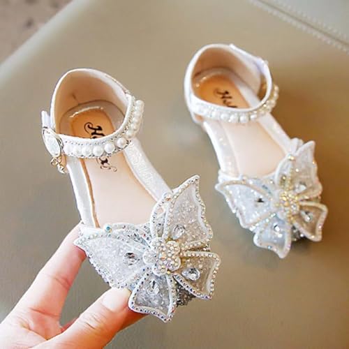 Girls Ballet Flats Wedding Shoes with Glitter Pearl Ankle Strap, Flower Girl Party Dress Shoes for Toddler Little Kids3